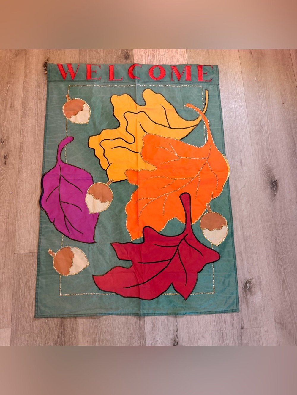 Vintage Applique Fall Leaves Welcome House Flag 🍂✨